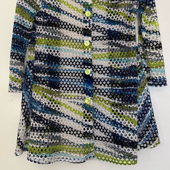Frank Lyman Lagenlook Crochet Drape Open Cardigan Artsy Perforated Green Blue 12 - Picture 8 of 11